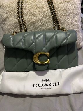 Coach Quilted Shoulder Bag in Sage Green with Gold-Tone Hardware